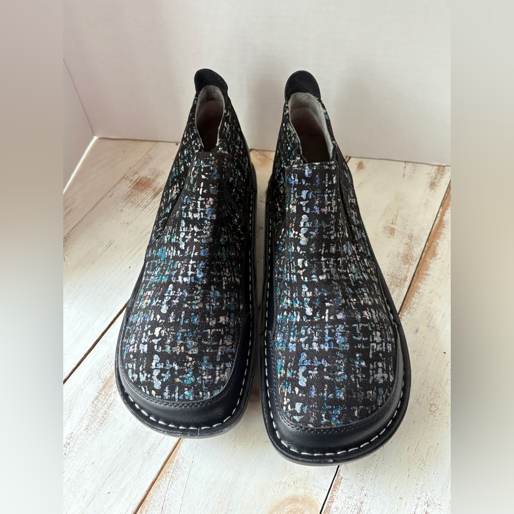 Alegria tweed Nell slip-on ankle boot leather comfort shoe PG Lite sz 41 EUC